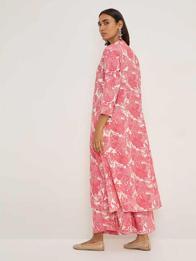 Utsa Pink Leaf Design A-Line Kurta