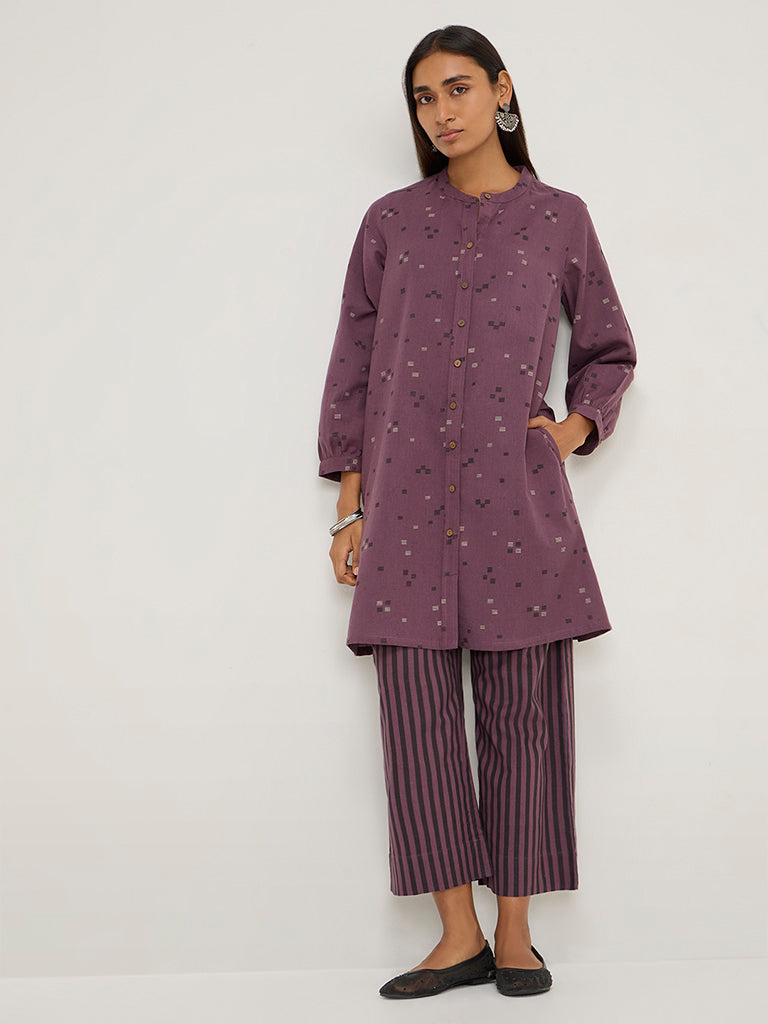 Utsa Purple Striped High-Rise Cotton-Blend Ethnic Pants