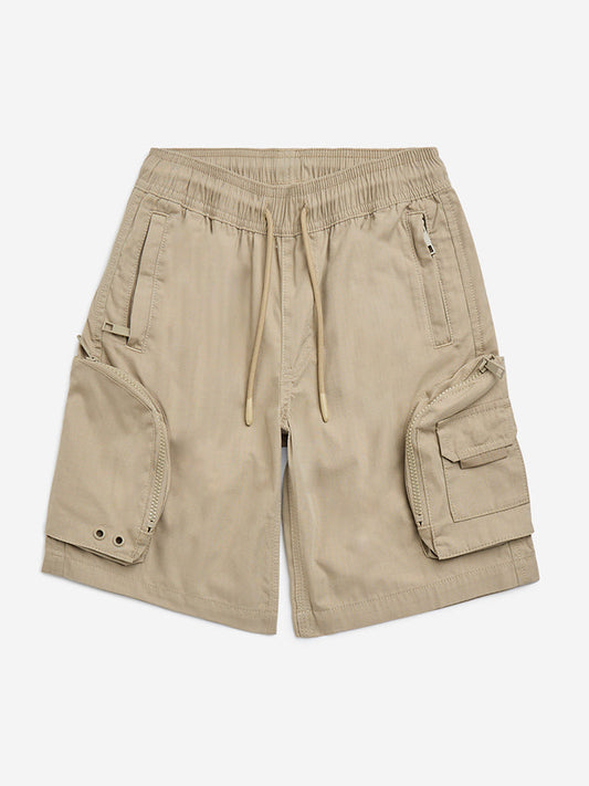 Y&F Kids Taupe Cargo-Style Mid-Rise Cotton-Blend Shorts