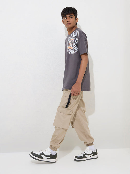 Y&F Kids Taupe Cargo-Style Mid-Rise Cotton Joggers