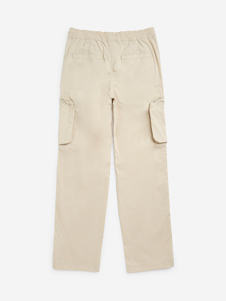 Y&F Kids Beige Cargo-Style Mid-Rise Cotton-Blend Trousers