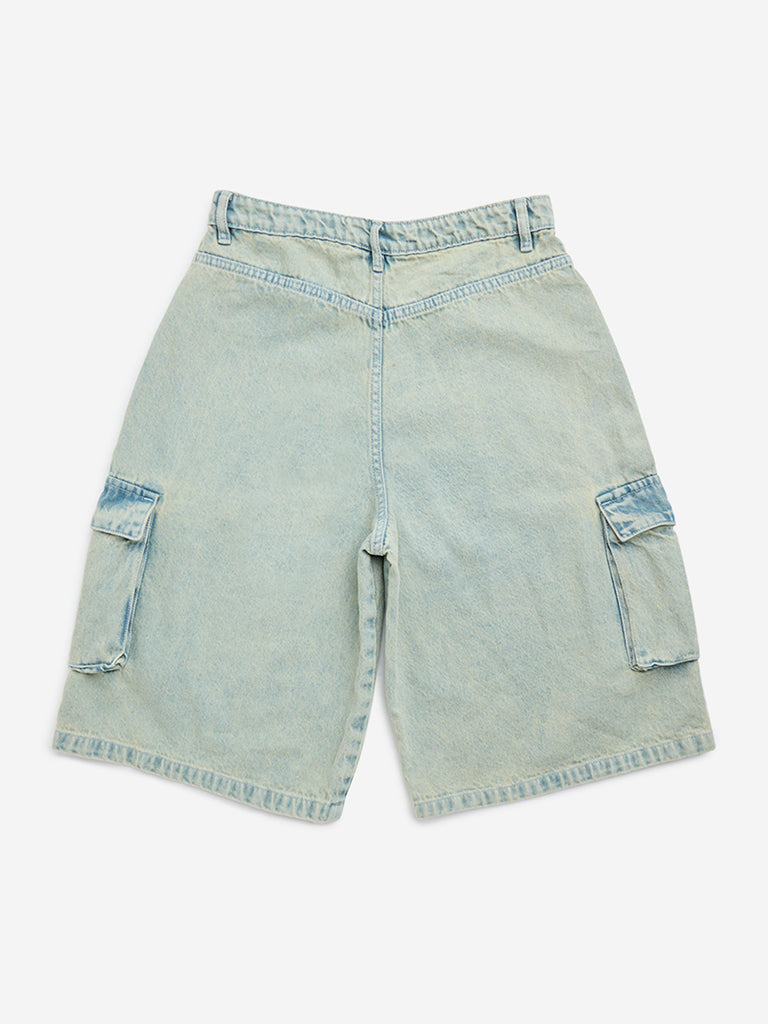 Y&F Kids Light Blue Cargo-Style Denim Shorts