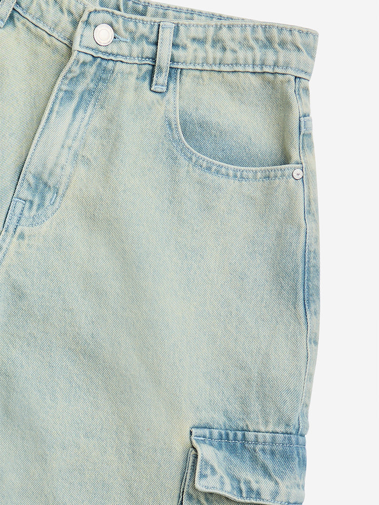 Y&F Kids Light Blue Cargo-Style Denim Shorts