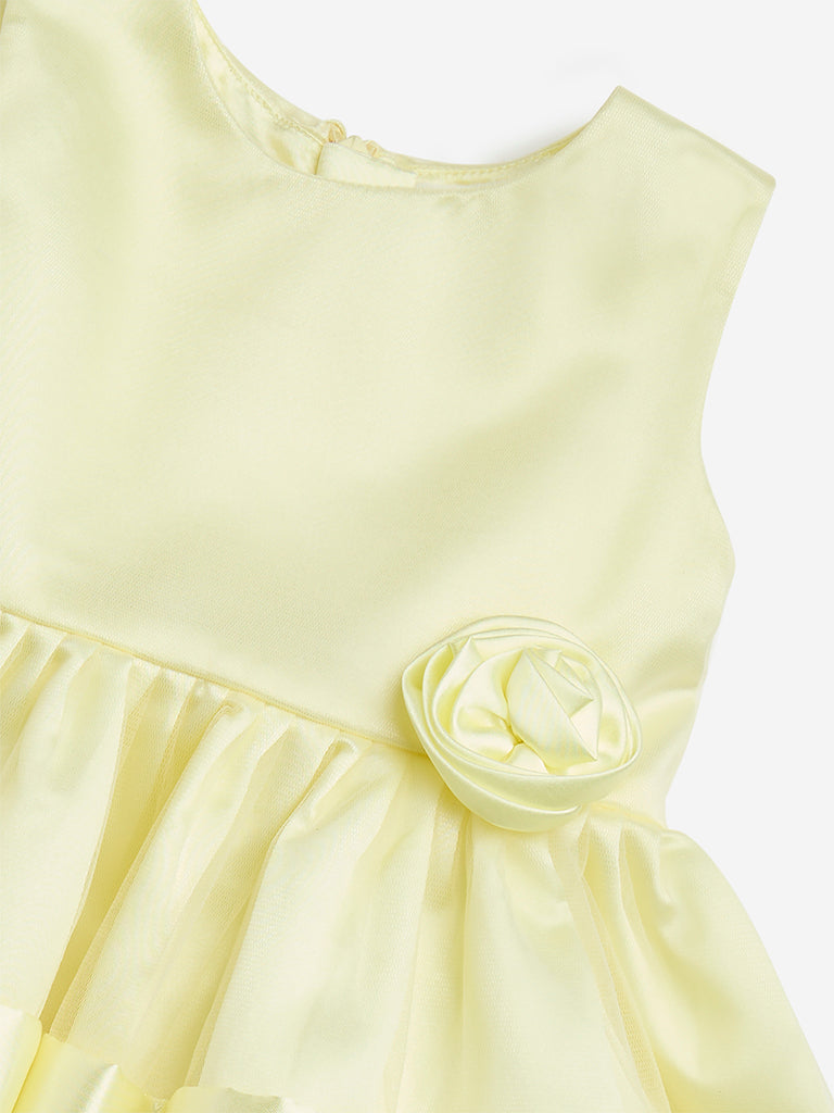 HOP Baby Yellow Rosette-Detailed A-Line Dress
