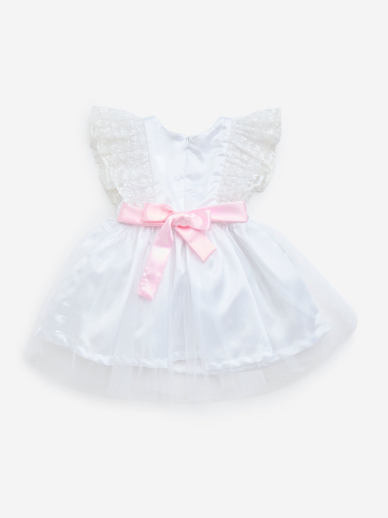 HOP Baby White Floral Embroidered Party Dress