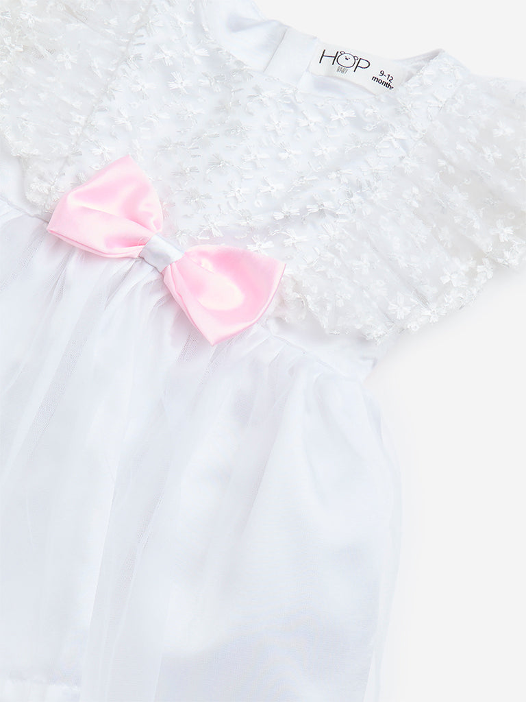 HOP Baby White Floral Embroidered Party Dress