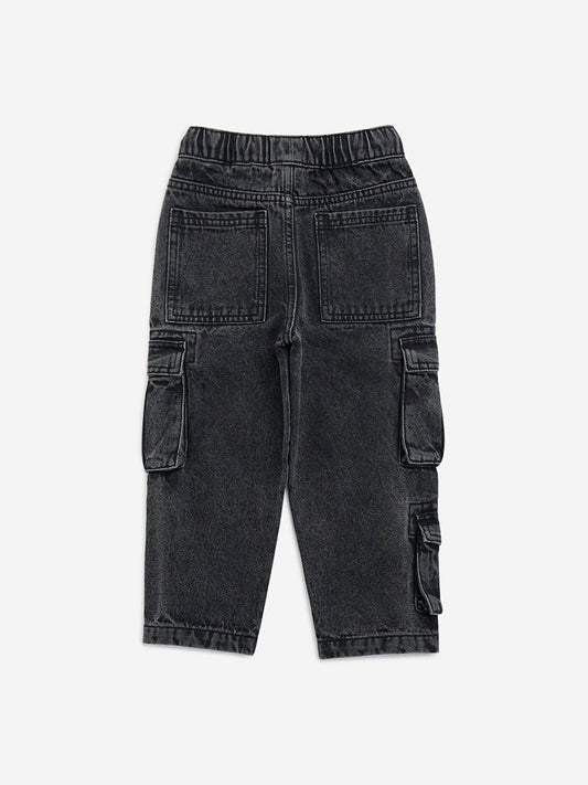 HOP Kids Black Cargo-Style Relaxed-Fit Mid-Rise Jeans