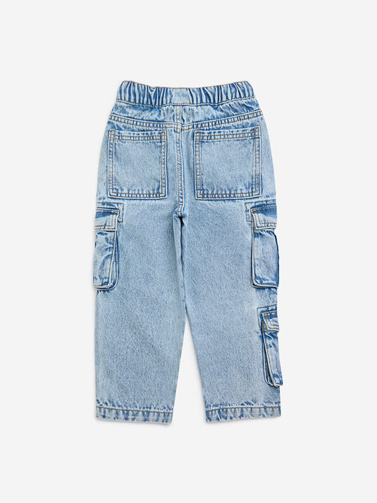 HOP Kids Light Blue Cargo-Style Relaxed-Fit Mid-Rise Jeans