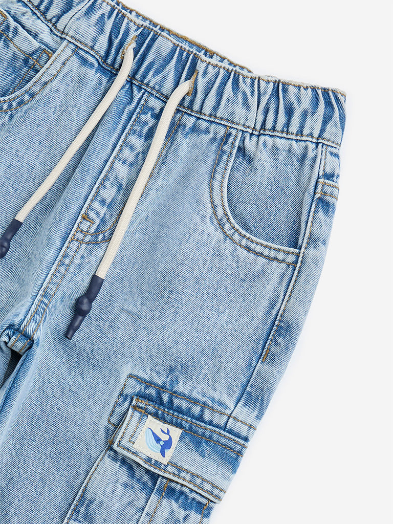 HOP Kids Light Blue Cargo-Style Relaxed-Fit Mid-Rise Jeans