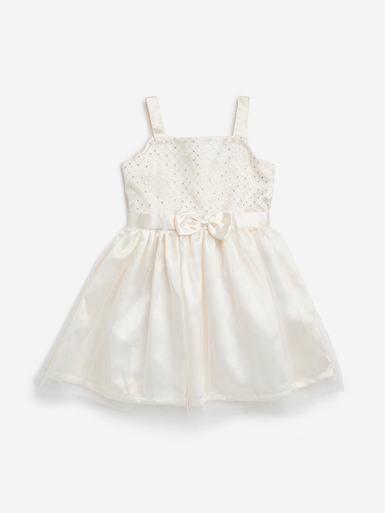 HOP Kids Off-White Bow Design A-Line Dress