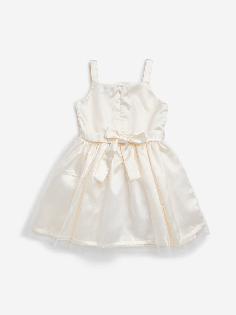 HOP Kids Off-White Bow Design A-Line Dress