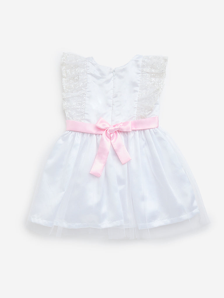 HOP Kids White Floral Embroidered Party Dress