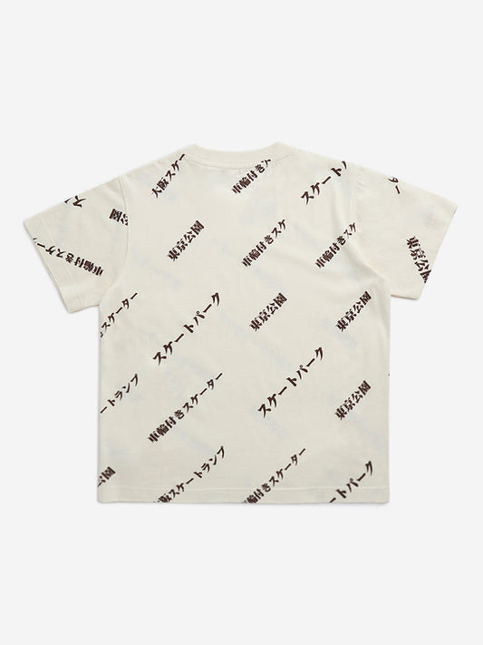 Y&F Kids Off-White Japanese Text Design Cotton T-Shirt