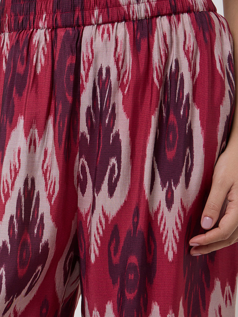 Diza Red Ikat Printed High-Rise Ethnic Pants