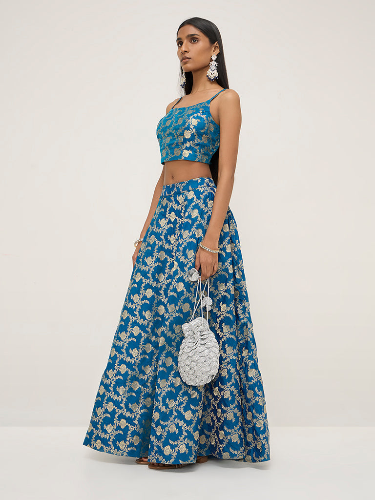 Vark Blue Brocade Design Blouse