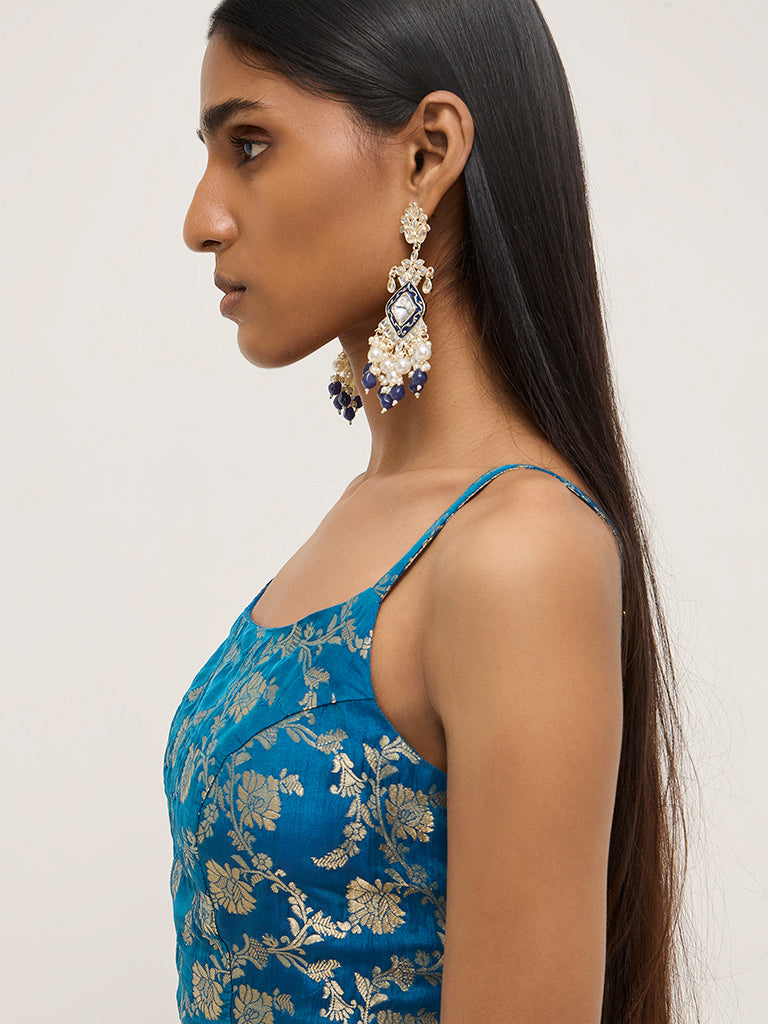 Vark Blue Brocade Design Blouse