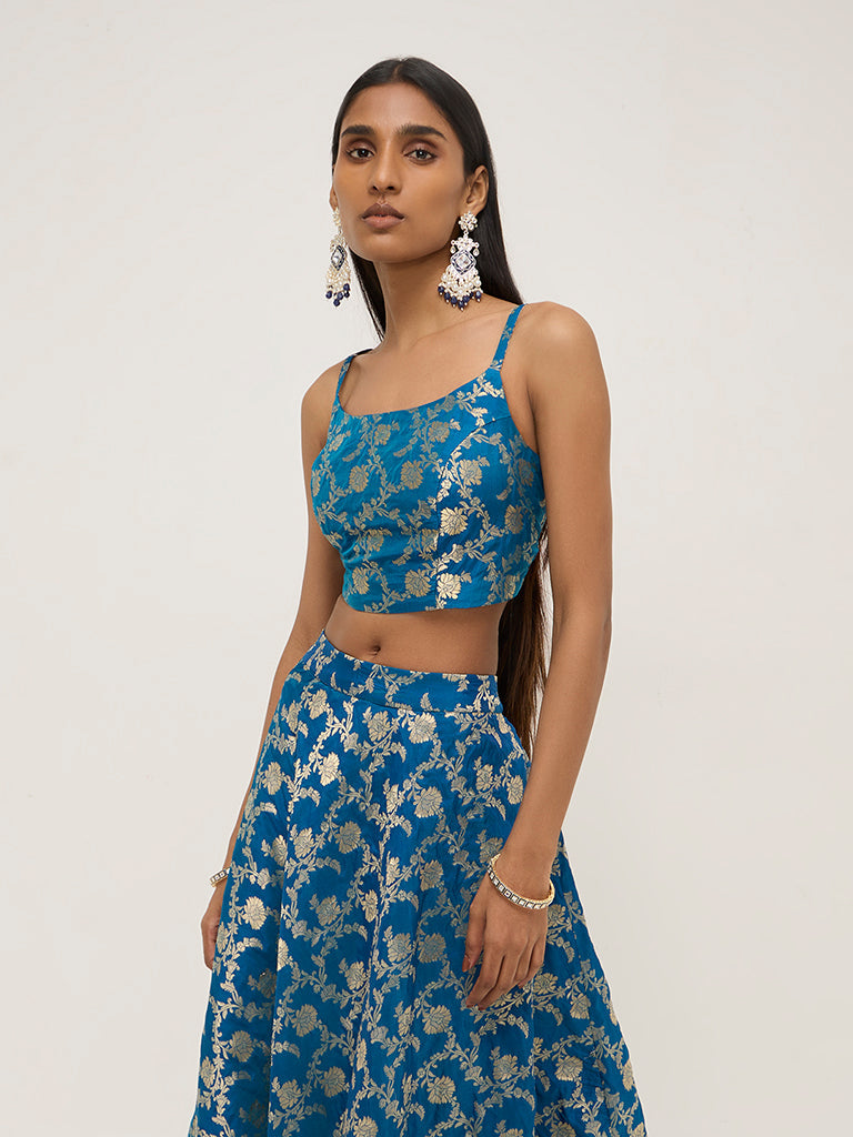 Vark Blue Brocade Design Blouse