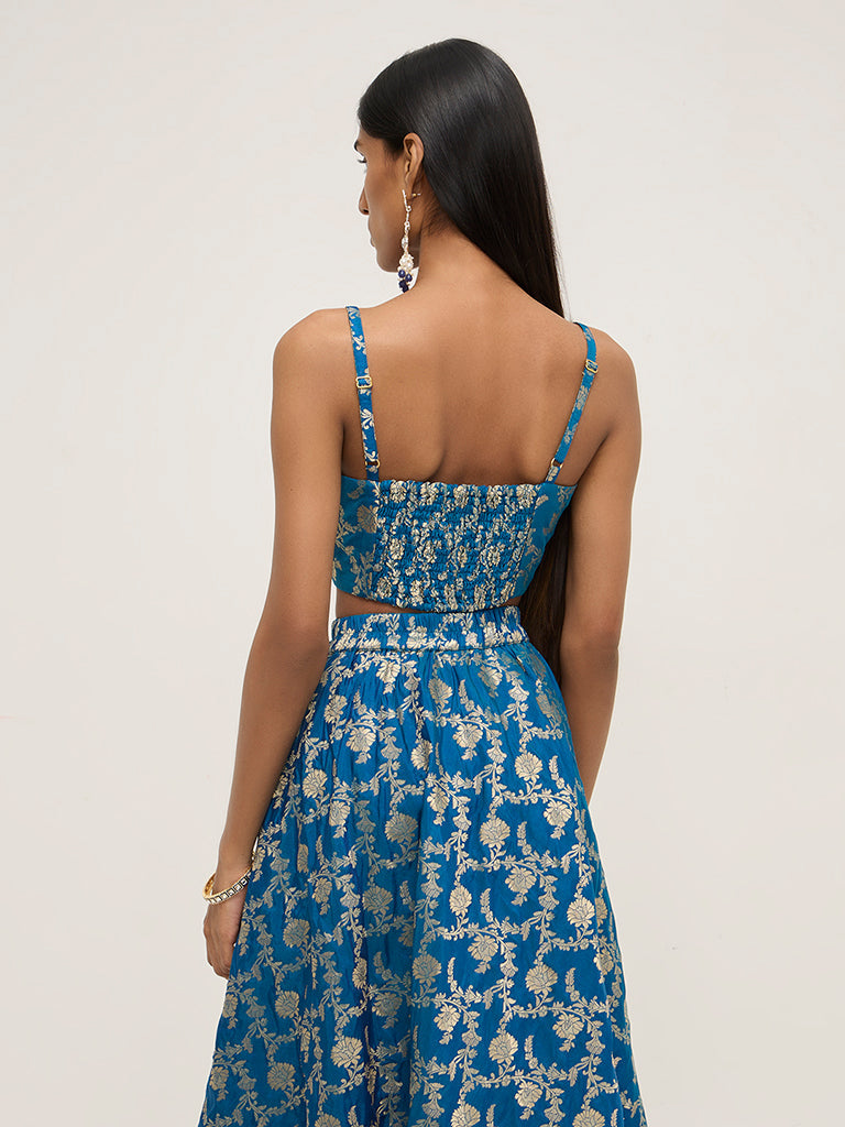 Vark Blue Brocade Design Blouse