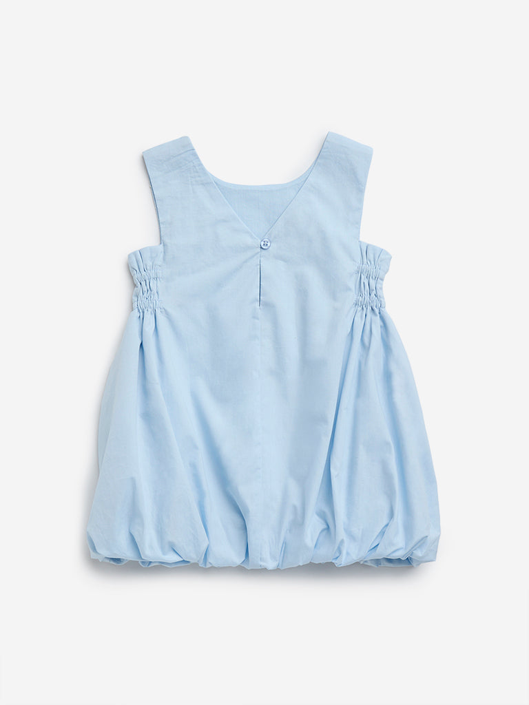 HOP Baby Blue Embroidered Cotton A-Line Balloon Dress