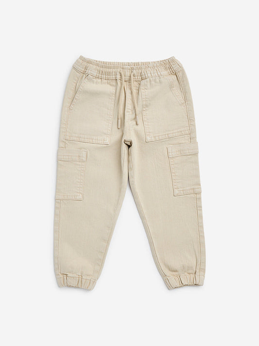 HOP Kids Beige Relaxed-Fit Mid-Rise Jeans
