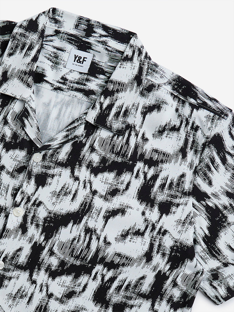 Y&F Kids Black Abstract Design Resort-Fit Shirt