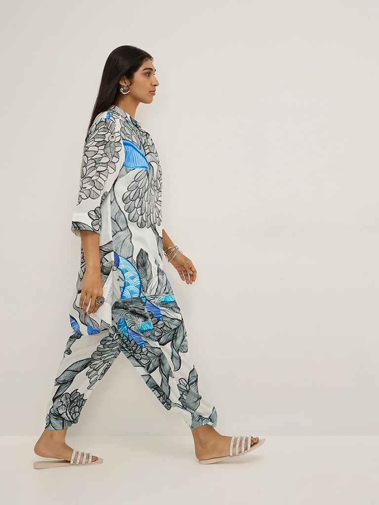 Diza White Gond Printed Ethnic Pants