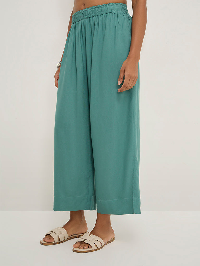 Utsa Teal Solid Ethnic Pants