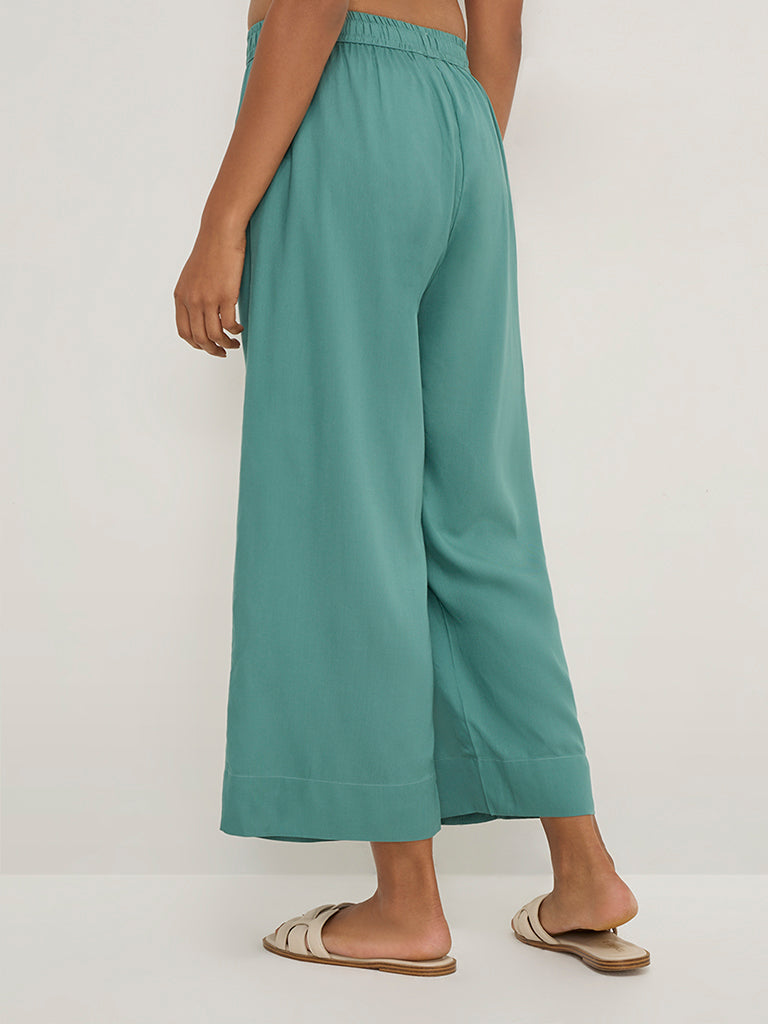 Utsa Teal Solid Ethnic Pants