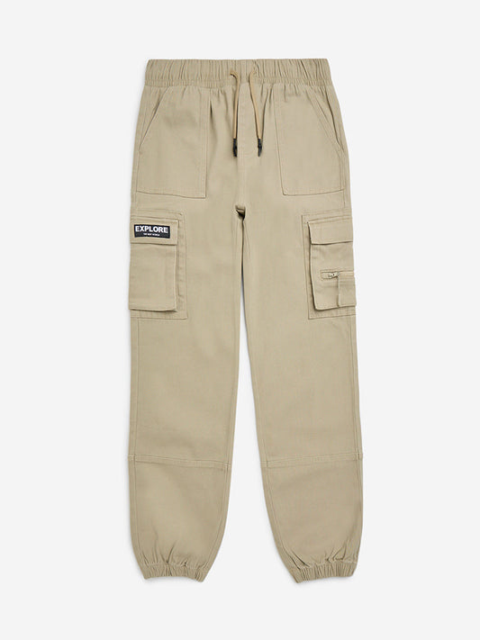 Y&F Kids Taupe Cargo-Style Mid-Rise Cotton-Blend Joggers