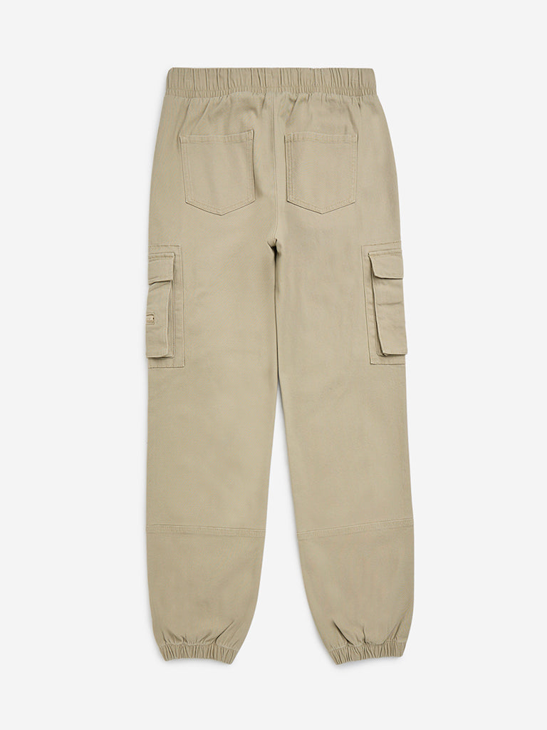 Y&F Kids Taupe Cargo-Style Mid-Rise Cotton-Blend Joggers
