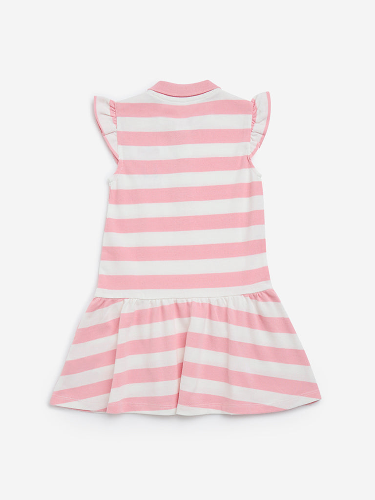 HOP Kids Light Pink Striped Drop-Waist Cotton Dress