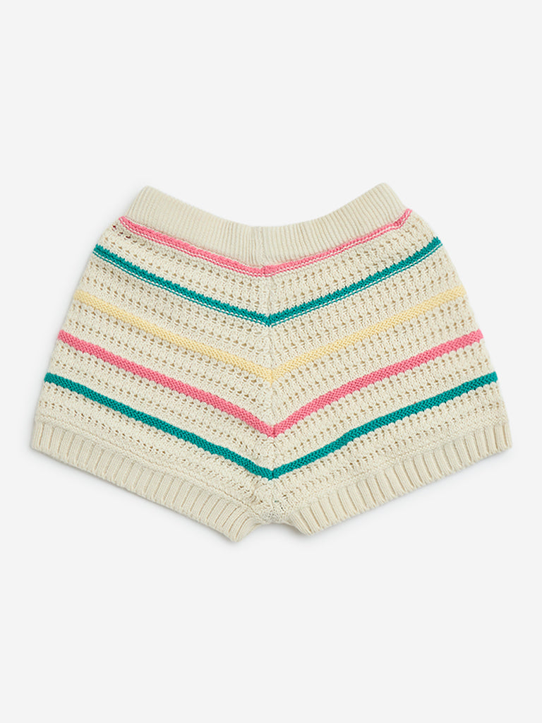 HOP Kids Multicolour Crochet Mid-Rise Cotton Shorts
