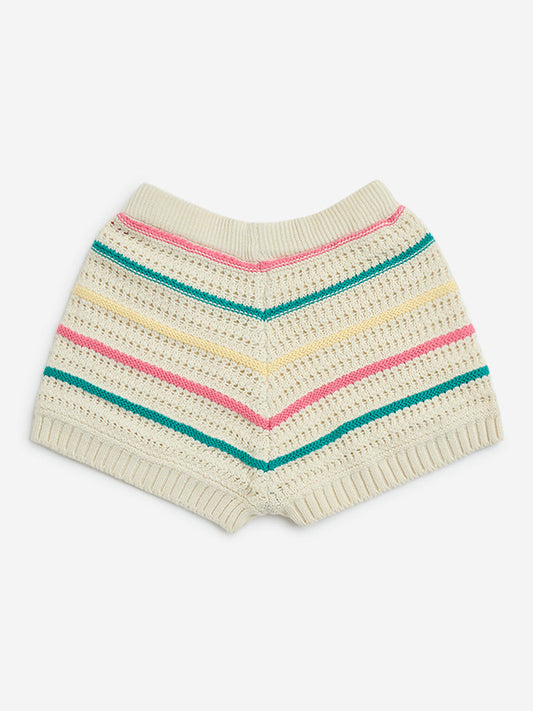 HOP Kids Multicolour Crochet Mid-Rise Cotton Shorts