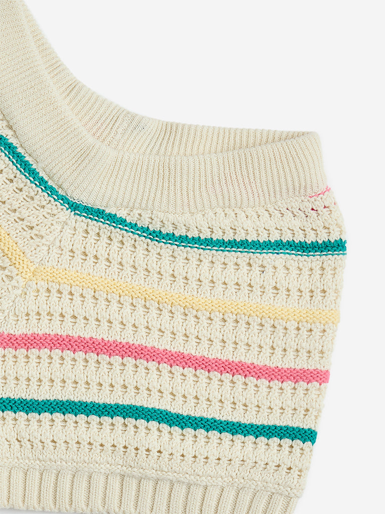 HOP Kids Multicolour Crochet Mid-Rise Cotton Shorts