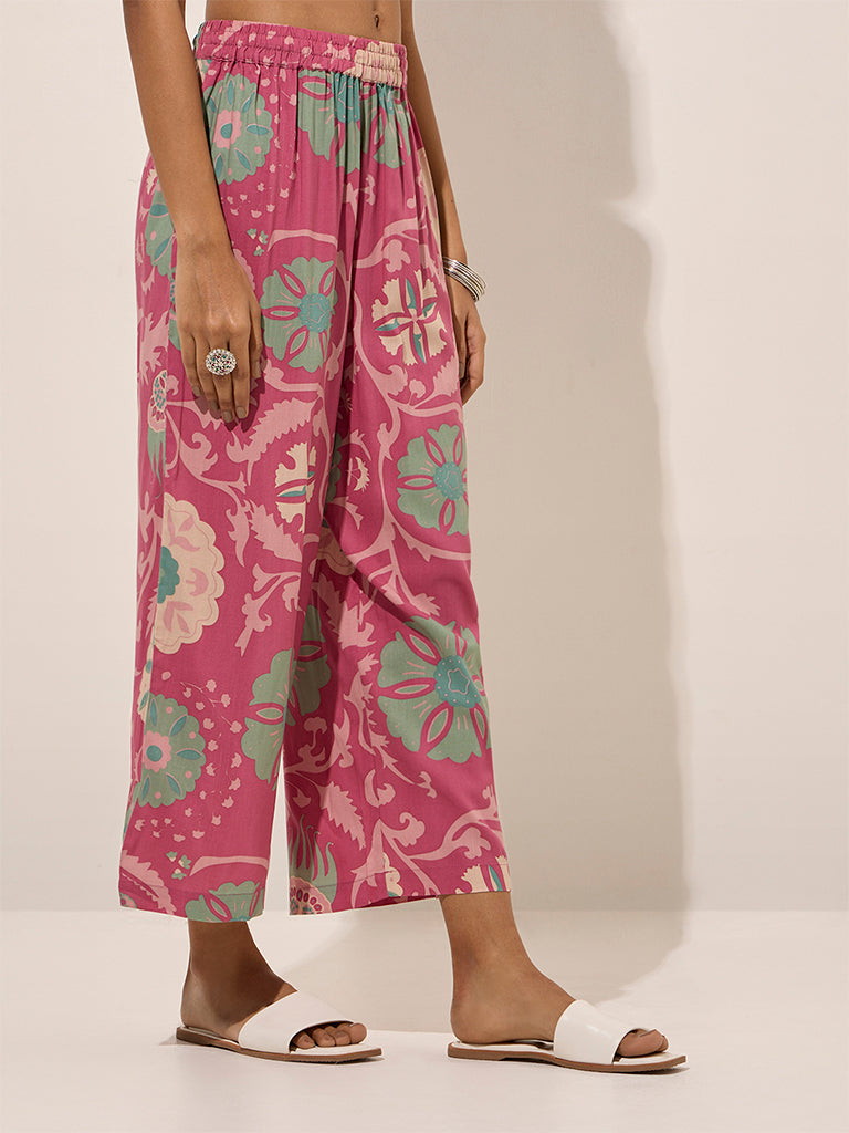 Utsa Pink Floral Printed Ethnic Pants