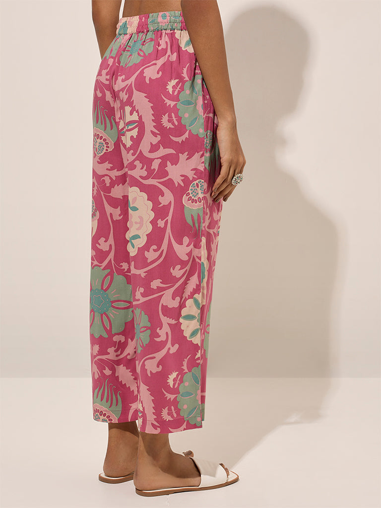 Utsa Pink Floral Printed Ethnic Pants