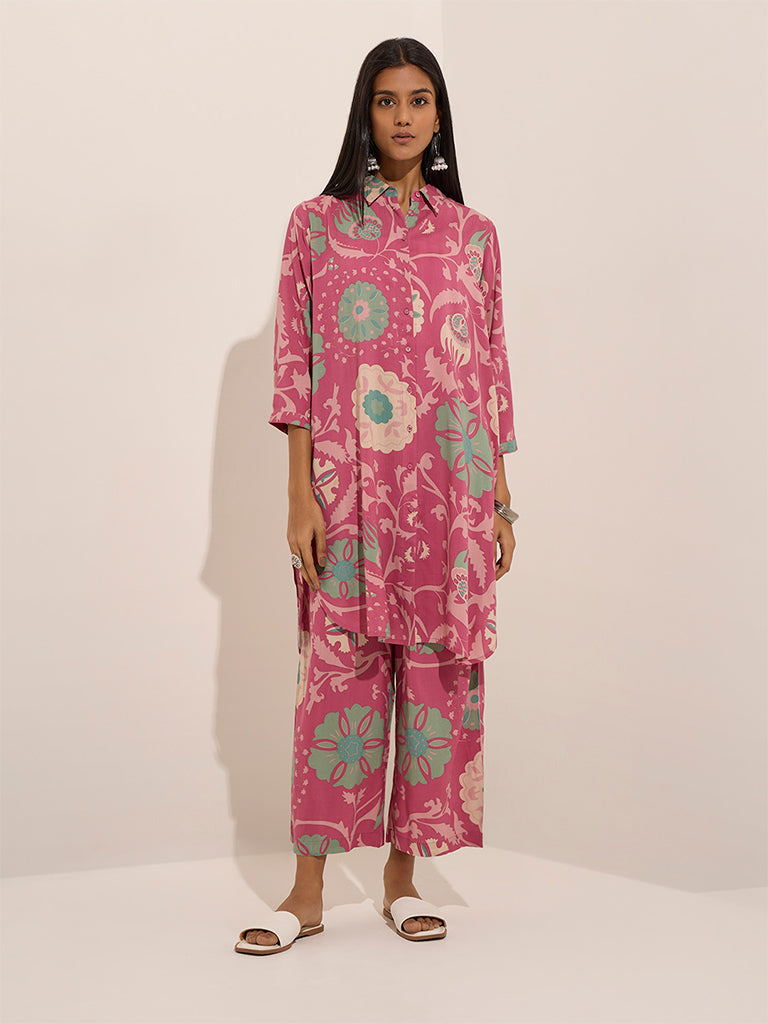 Utsa Pink Floral Printed Ethnic Pants