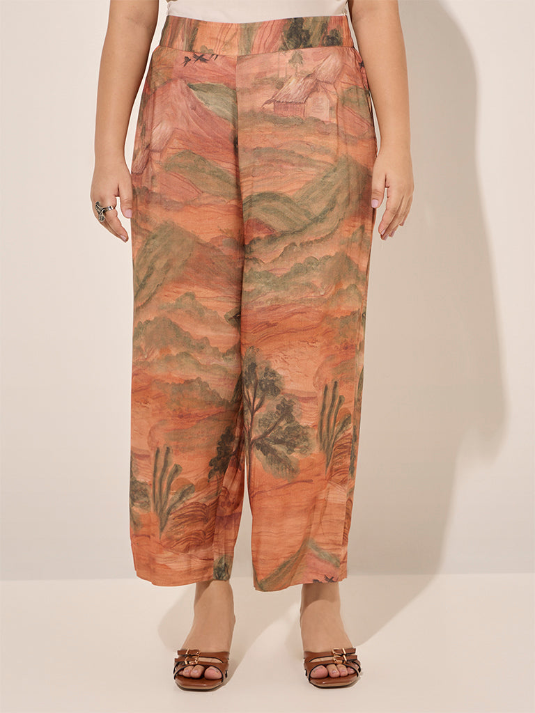 Diza Brown Multicolour Tropical Printed Palazzos