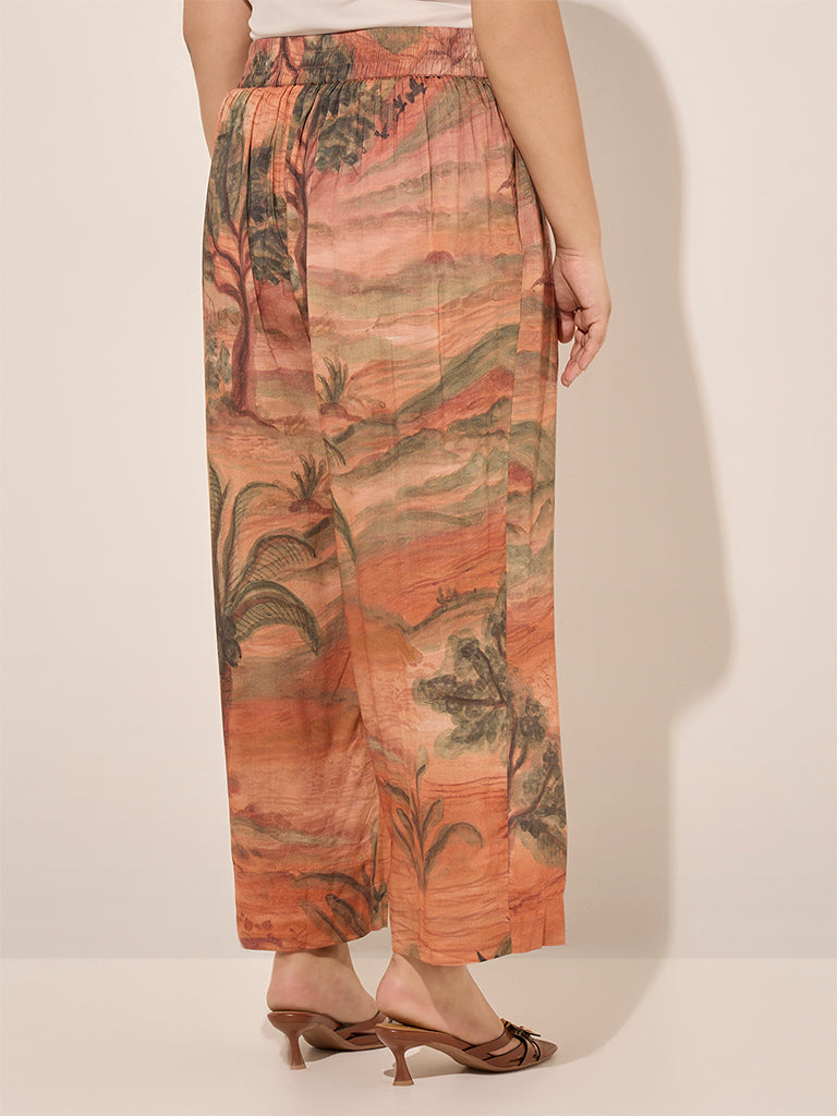 Diza Brown Multicolour Tropical Printed Palazzos