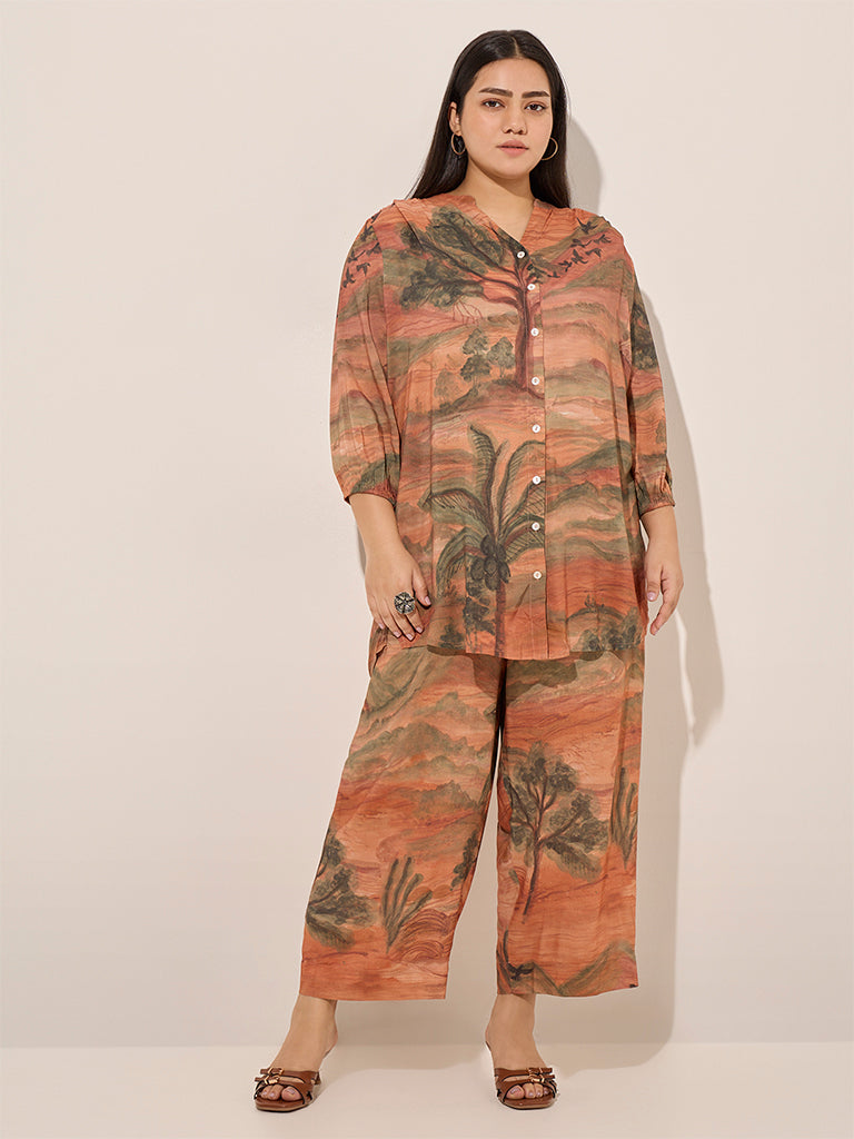 Diza Brown Multicolour Tropical Printed Palazzos