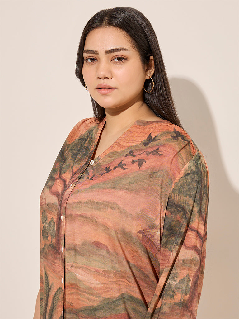 Diza Multicolour Tropical Printed High-Low Tunic