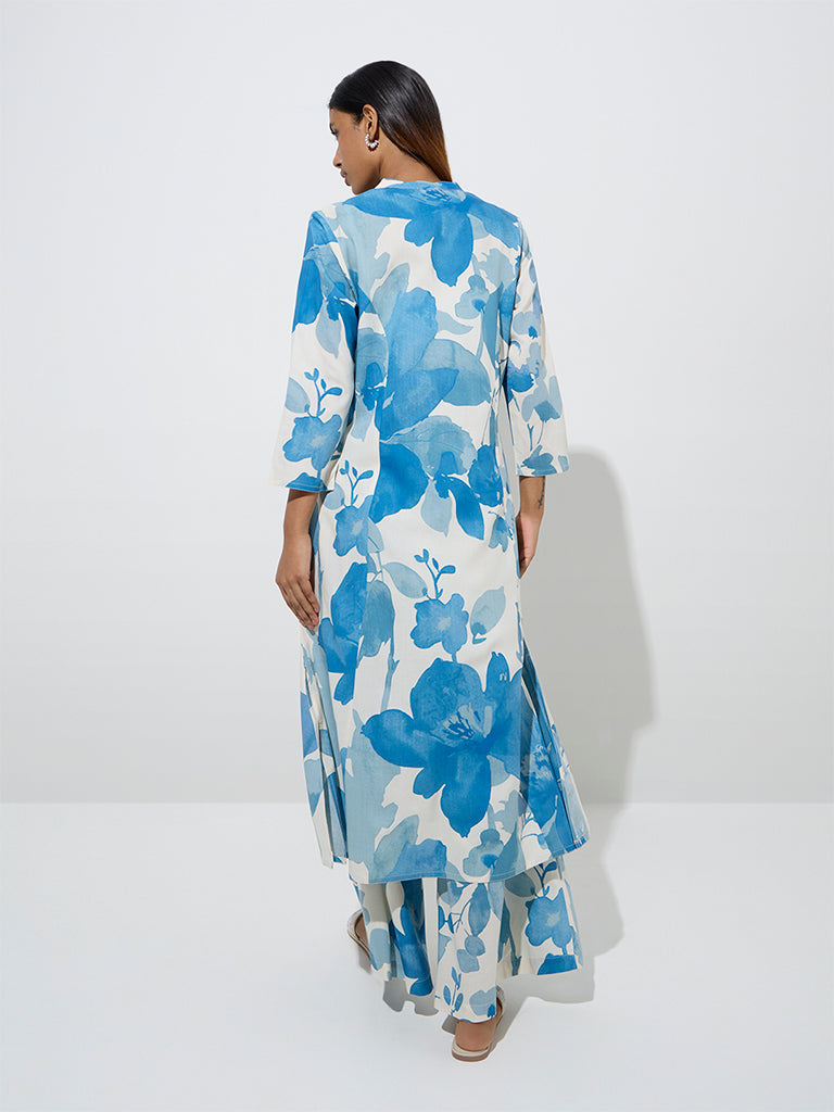 Utsa Blue Floral Printed A-Line Kurta