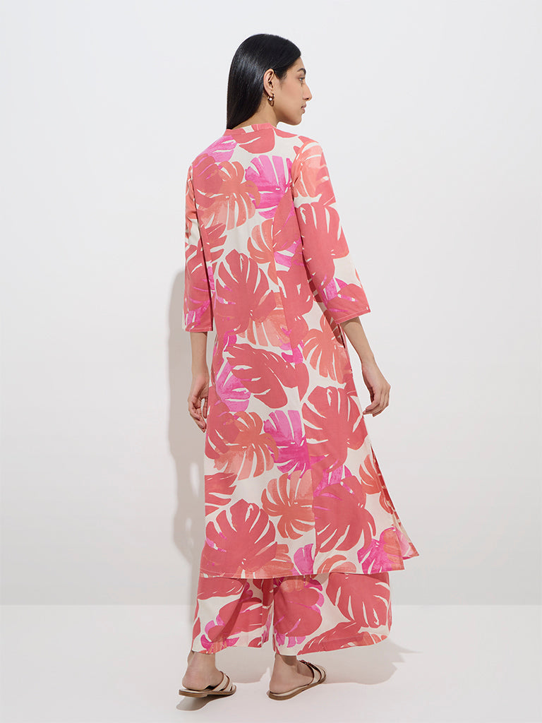 Utsa Dusty Pink Leaf Printed A-Line Kurta