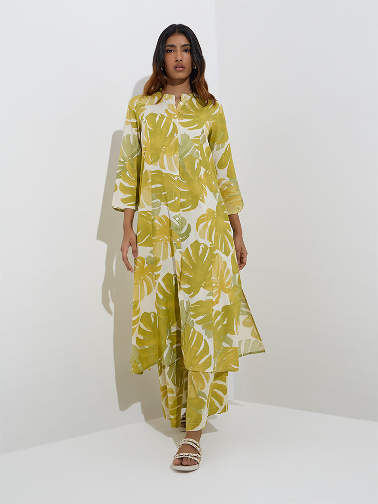 Utsa Lime Leaf Design A-Line Kurta