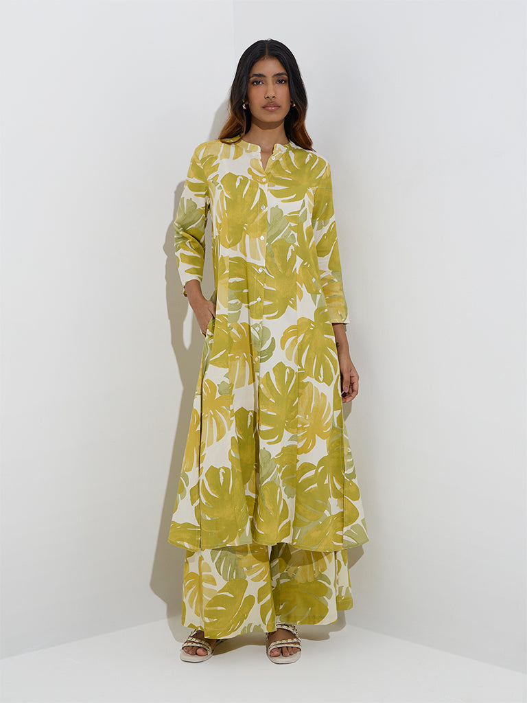 Utsa Lime Leaf Design A-Line Kurta