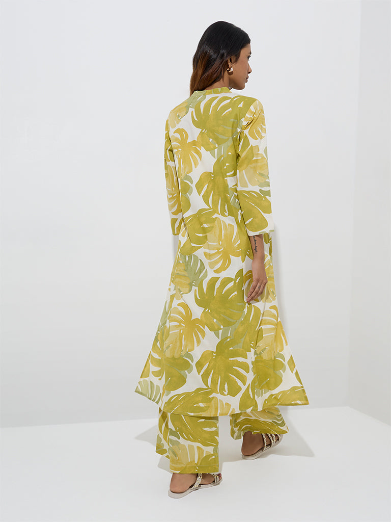 Utsa Lime Leaf Design A-Line Kurta