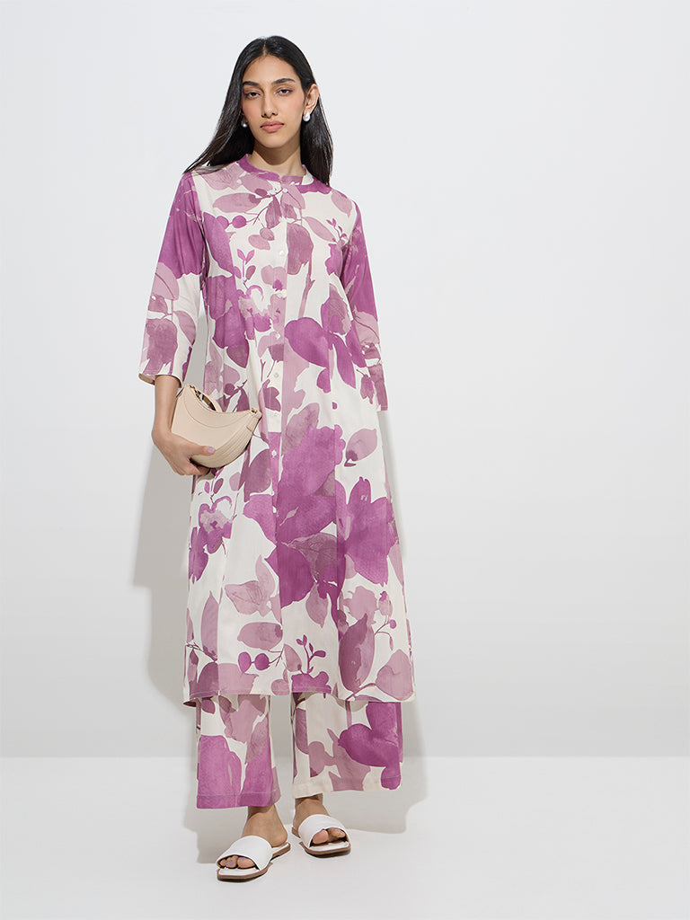 Utsa Lilac Floral Printed A-Line Kurta