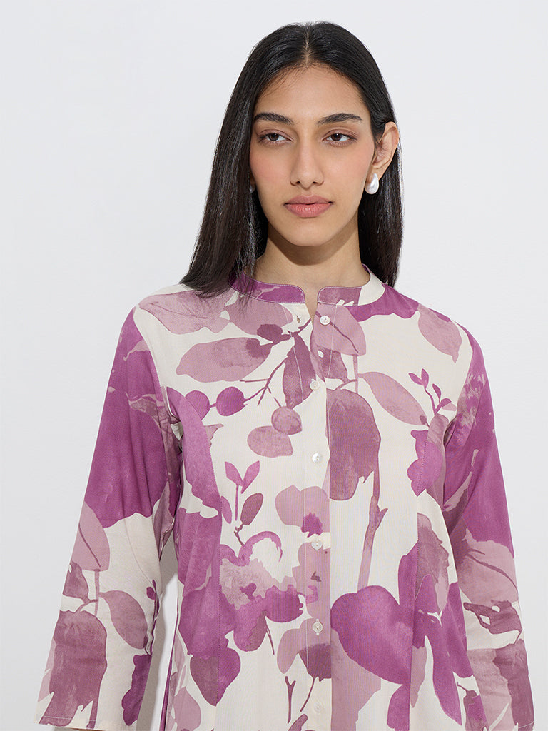 Utsa Lilac Floral Printed A-Line Kurta