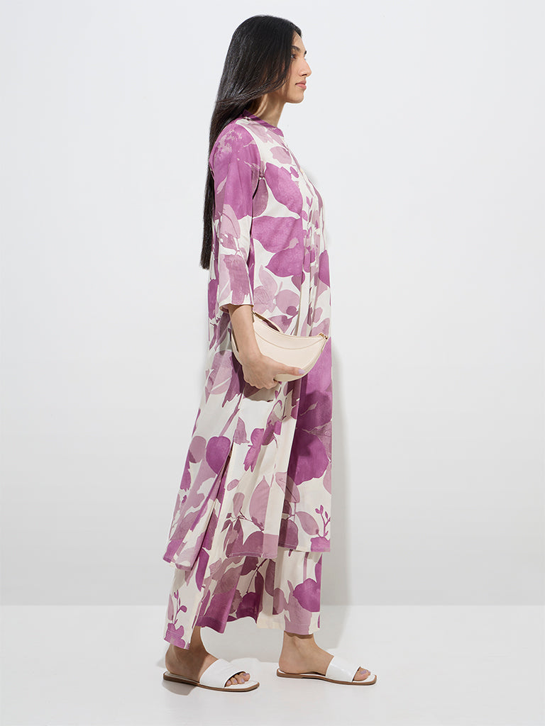 Utsa Lilac Floral Printed A-Line Kurta
