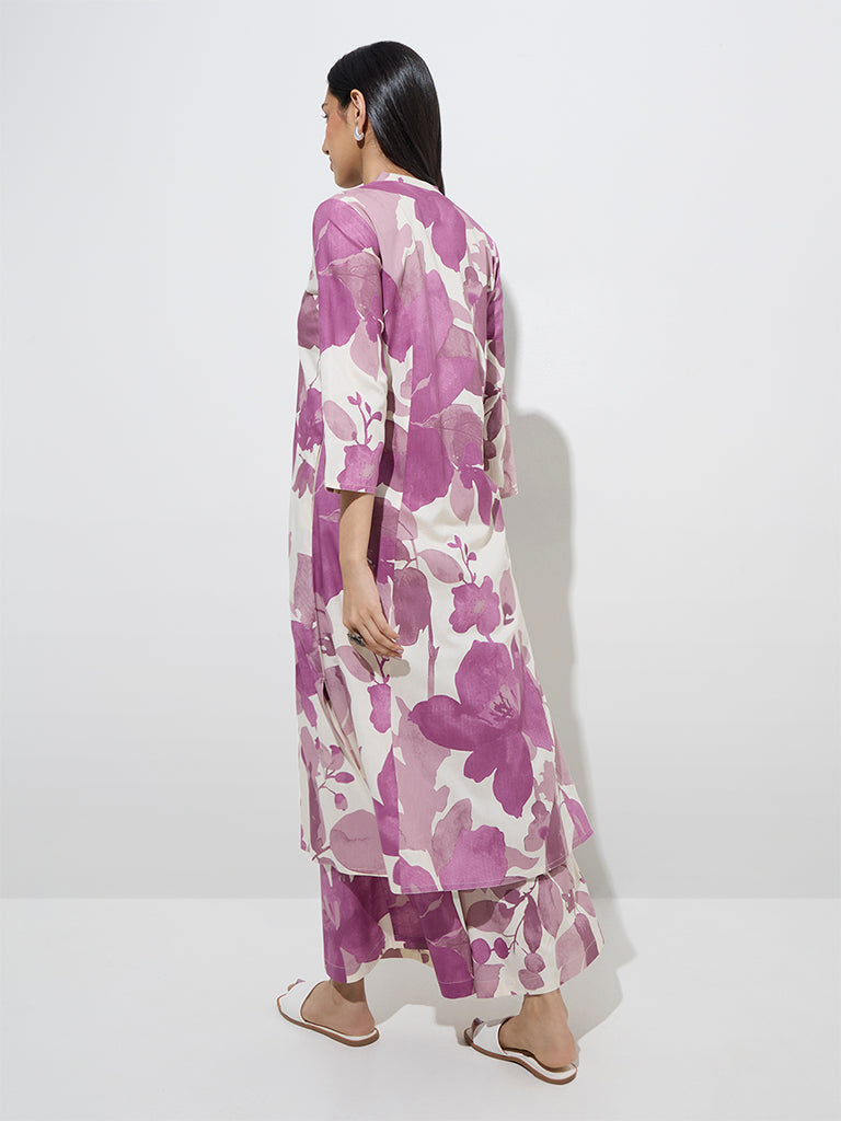 Utsa Lilac Floral Printed A-Line Kurta